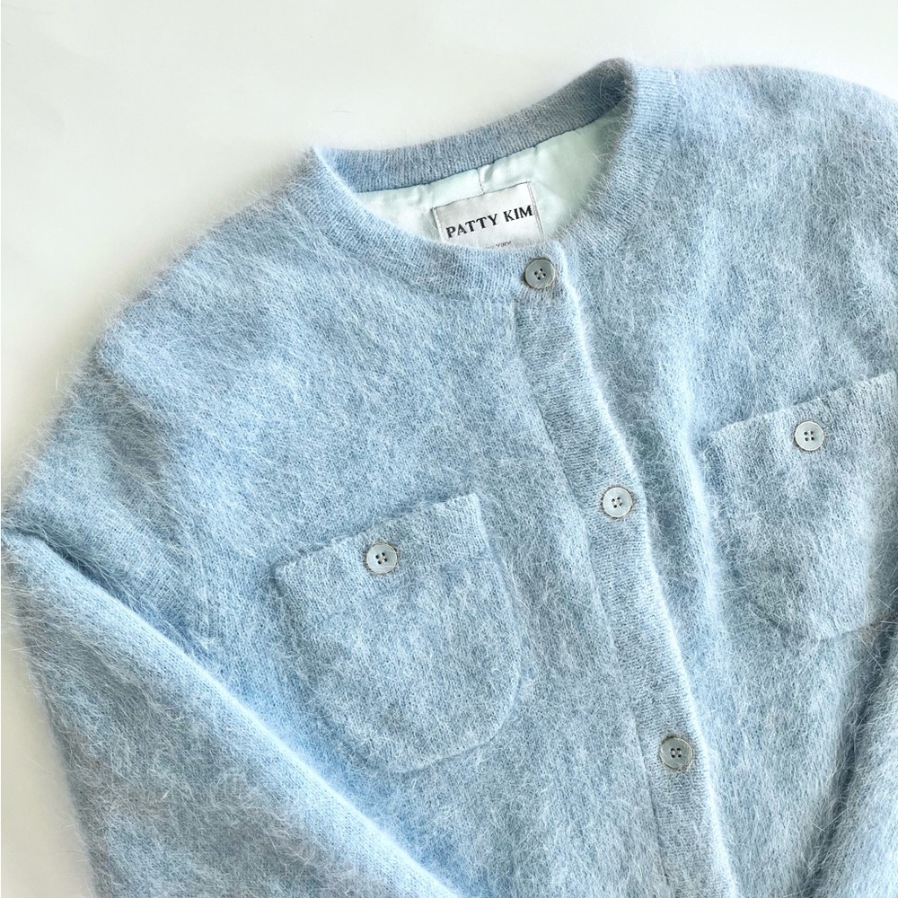 Patty Kim NY Jacket Womens Small S Baby Blue Angora Gold Button Preppy Cardigan - Picture 2 of 11